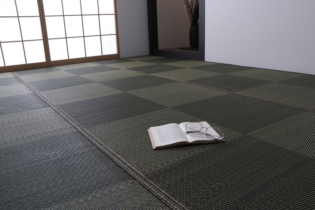 Japanese Igusa Rug “DX Noah” Tatami Style Rug – Ichimatsu Simple Design, Non-Slip Backing