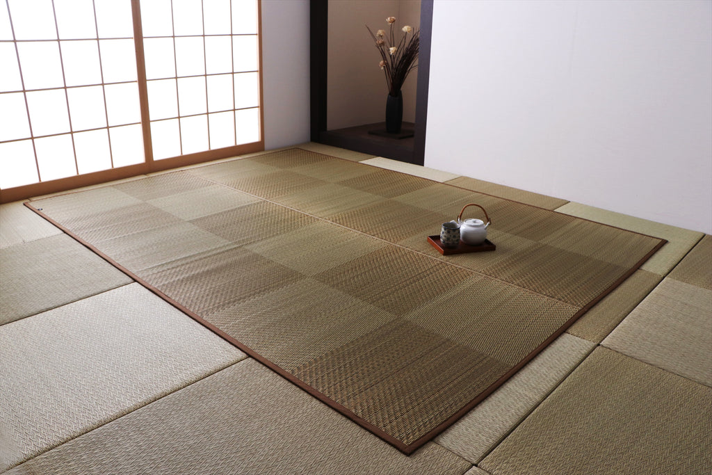 Japanese Igusa Rug “DX Noah” Tatami Style Rug – Ichimatsu Simple Design, Non-Slip Backing