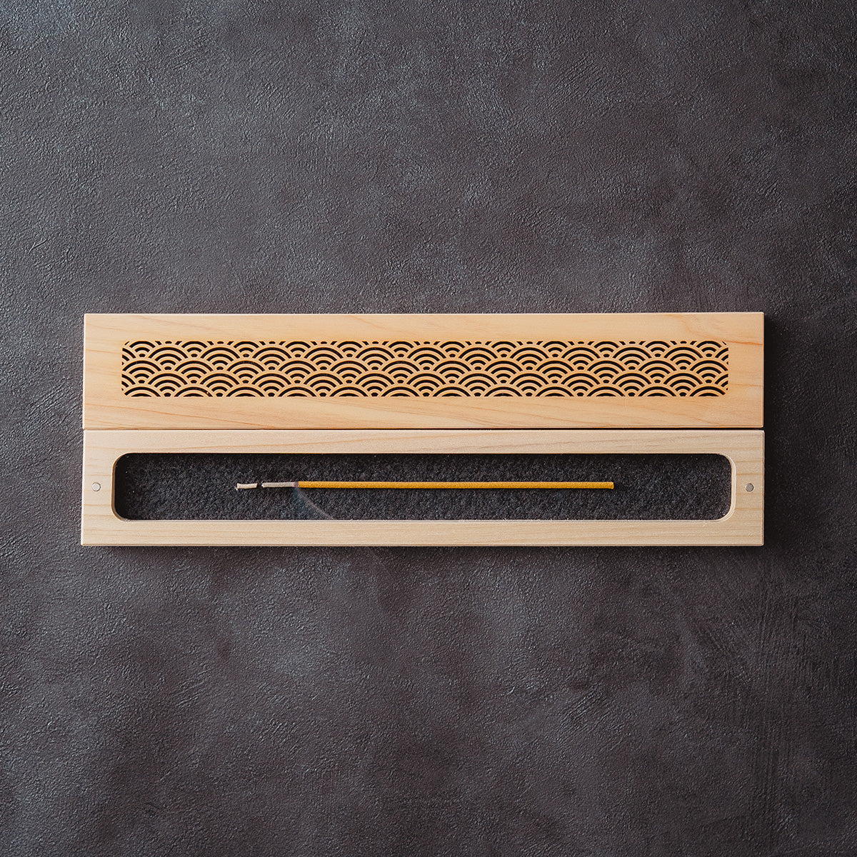 Hinoki Wood Incense Burner – Seigaiha Wave Pattern