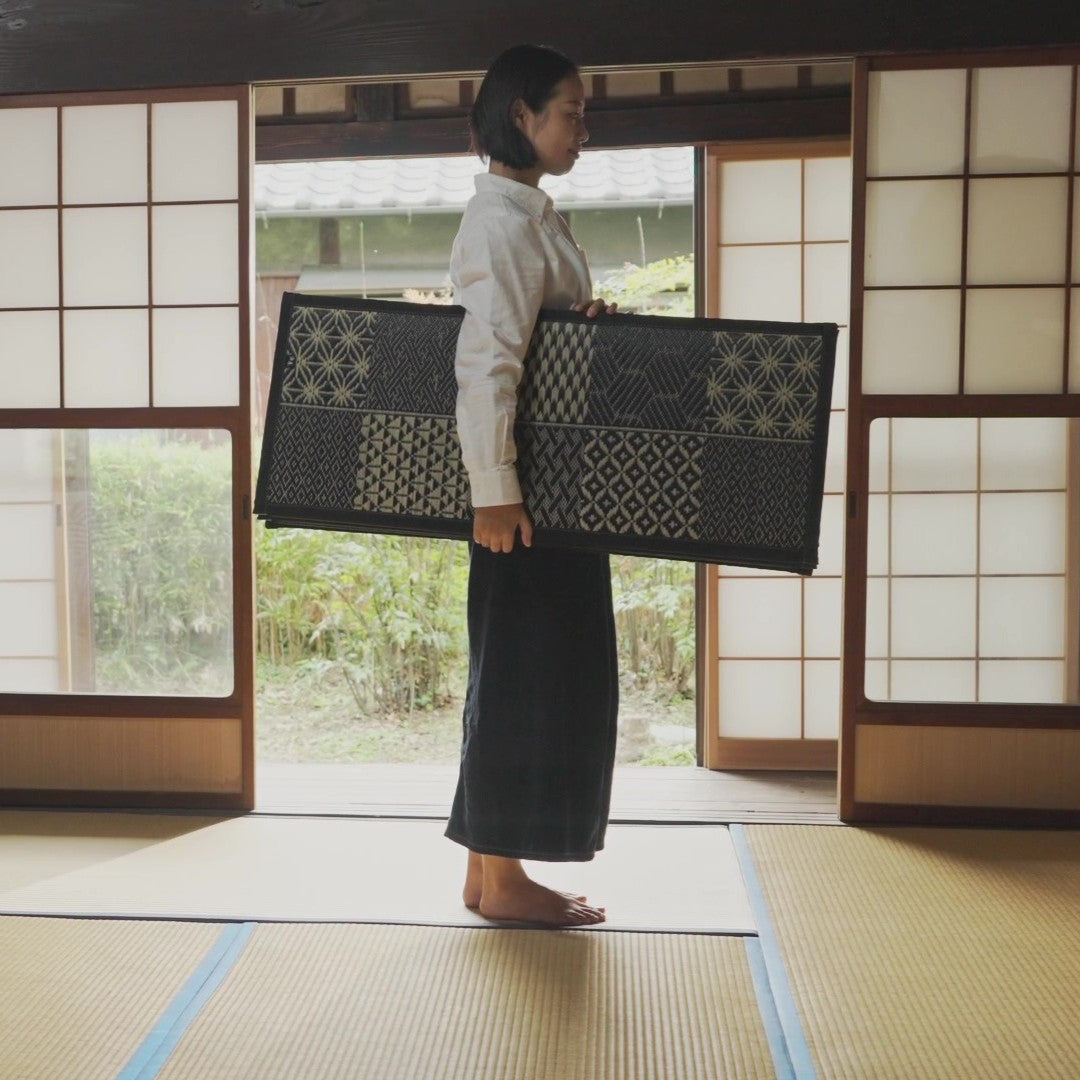 Foldable Tatami Floor Mat - Edokomon, Five-Panel, Black