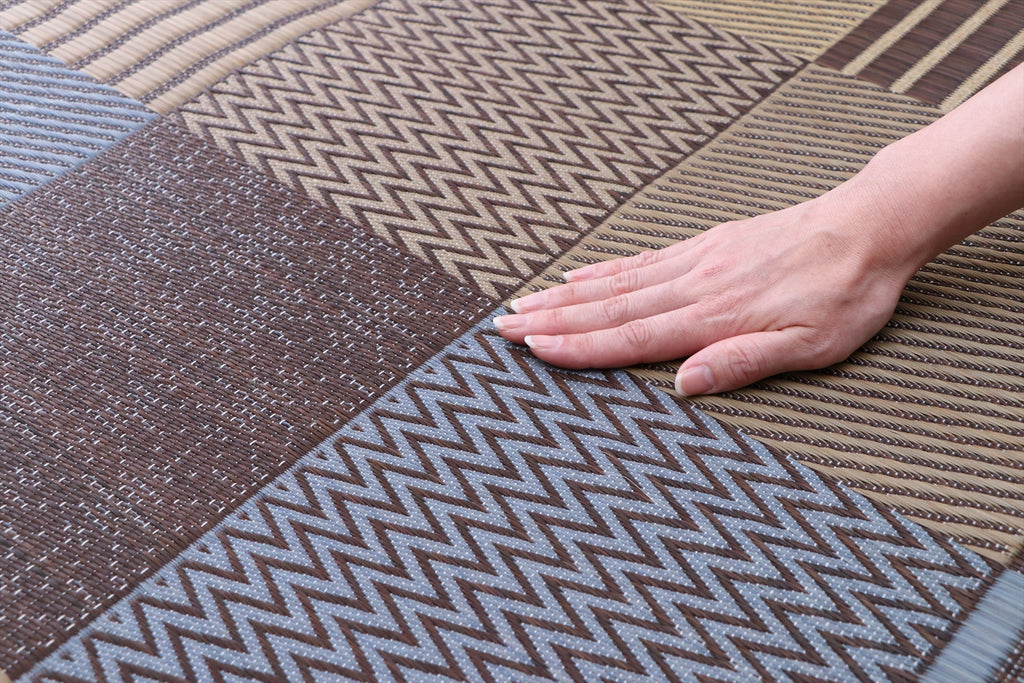 Japanese Igusa Carpet "Kyosashiko" multiple textures patchwork-style Ichimatsu