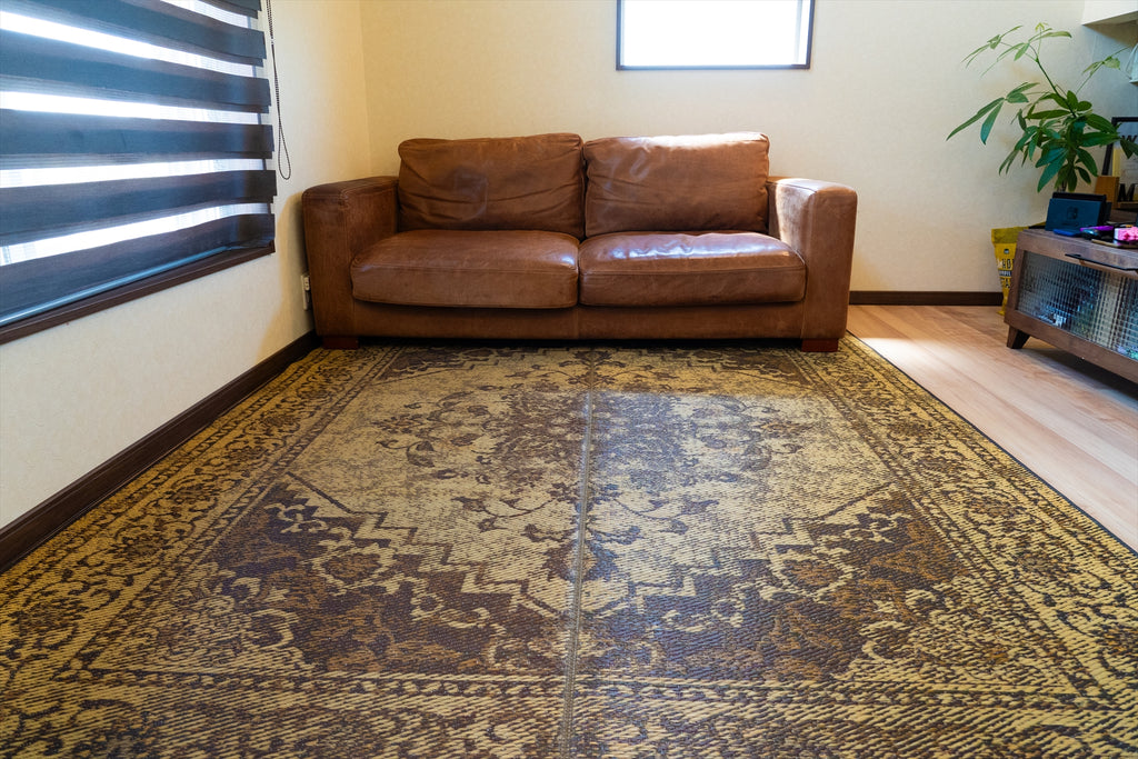 Japanese Igusa Tatami style rug "DX Histoire" vintage-inspired design Non-Slip Backing