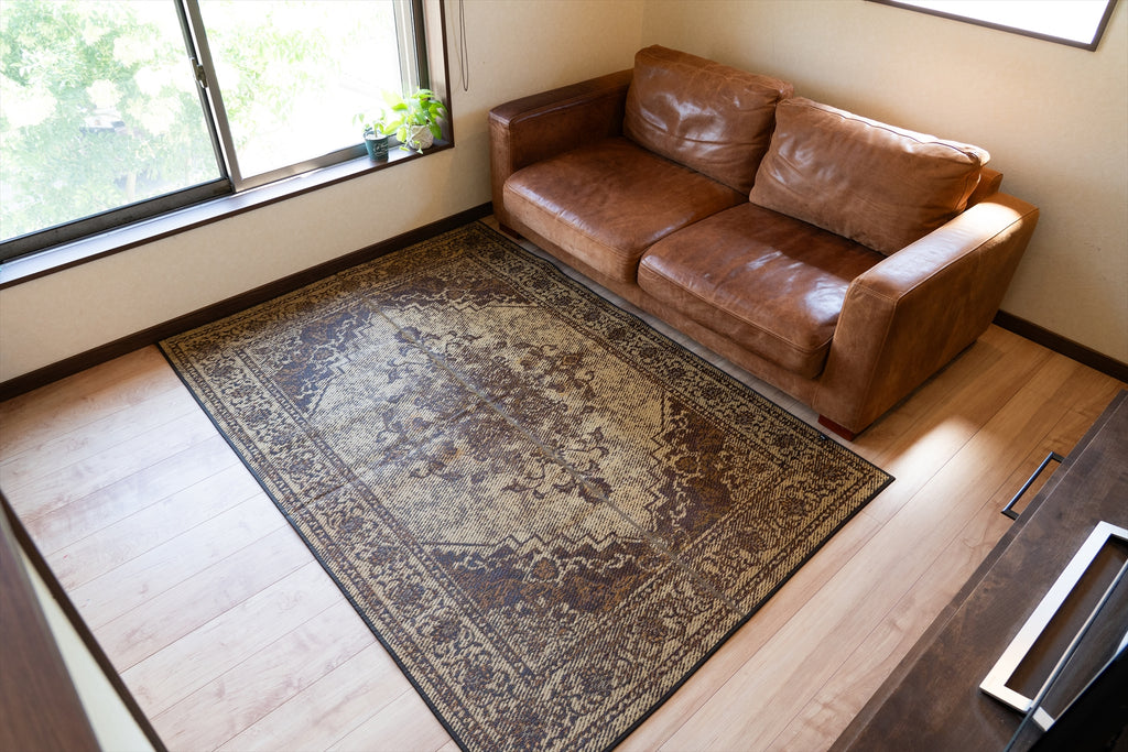 Japanese Igusa Tatami style rug "DX Histoire" vintage-inspired design Non-Slip Backing