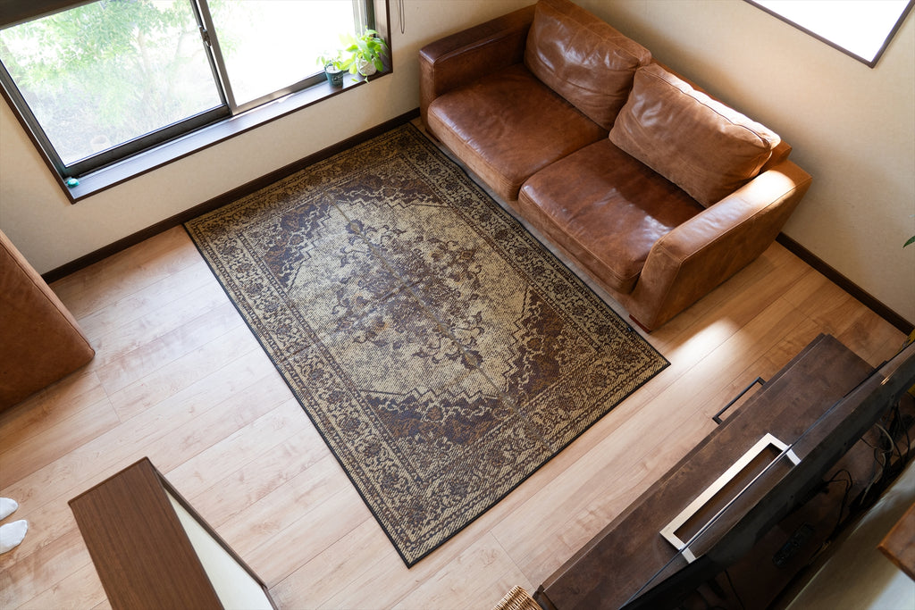 Japanese Igusa Tatami style rug "DX Histoire" vintage-inspired design Non-Slip Backing