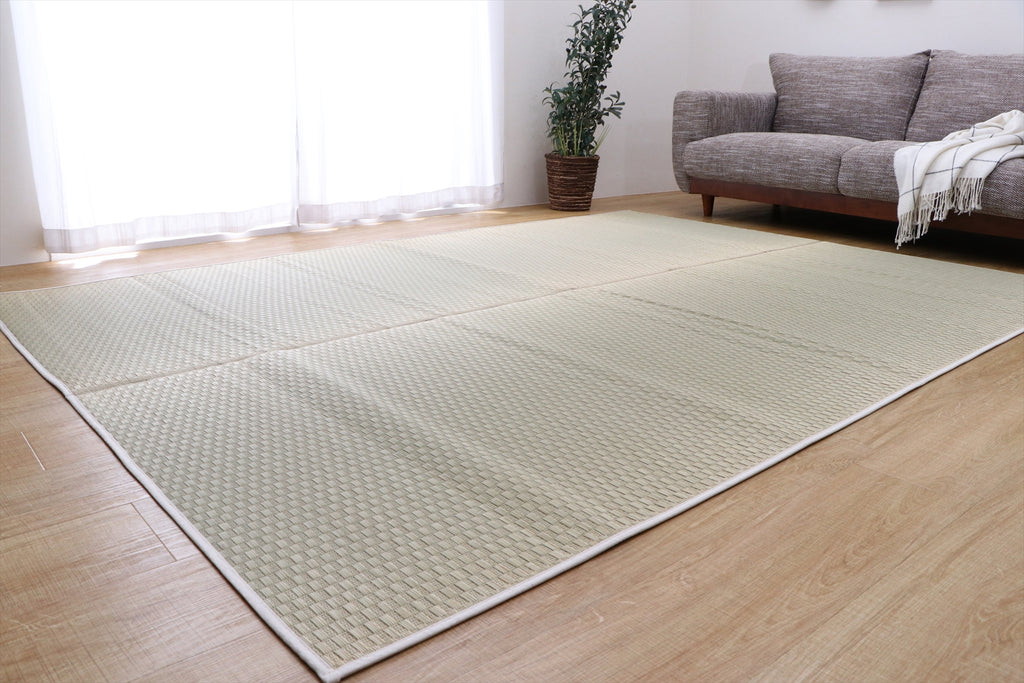 Japanese Igusa Tatami rug "DX Plain" Natural Simple Ichimatsu Design, Non-Slip Backing