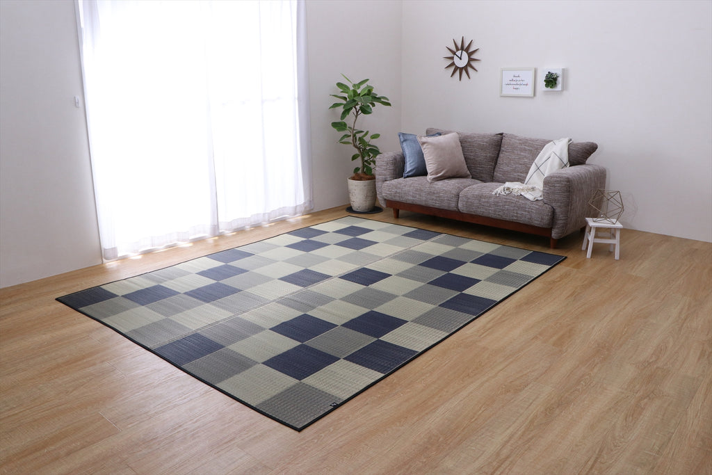 Japanese Igusa Tatami modern style rug “F Block” Non-Slip PU Backing