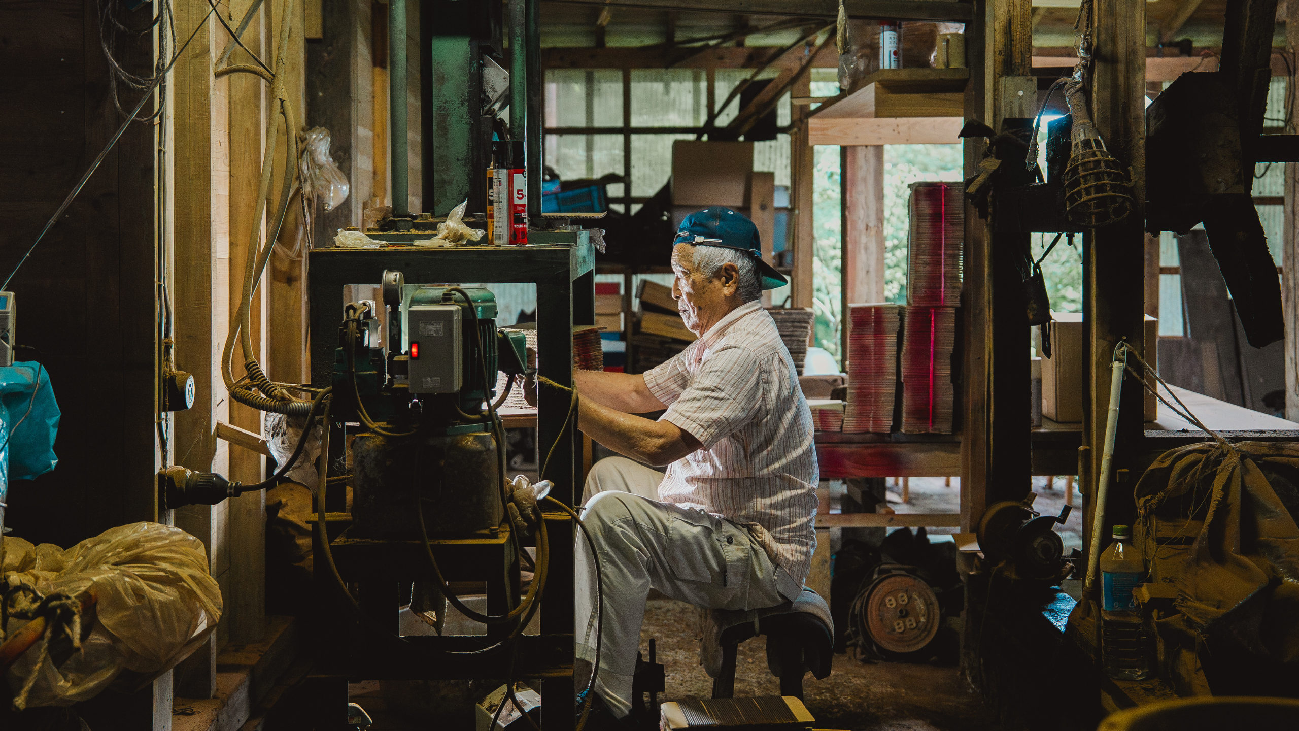 Japanese artisan hand-crafting natural incense at the century-old Baba Water Mill in Yame, Fukuoka