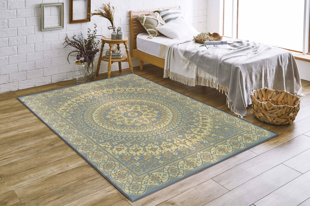 Japanese Igusa Tatami style rug "F-Circle" Medallion Classic Non-Slip PU Backing