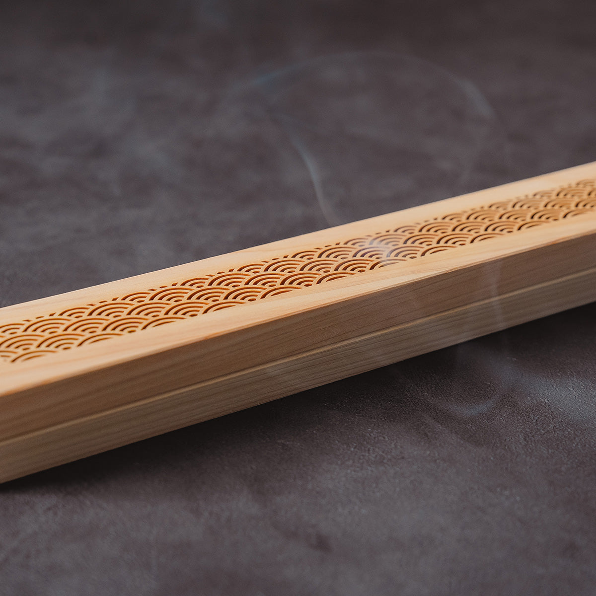 Hinoki Wood Incense Burner – Seigaiha Wave Pattern