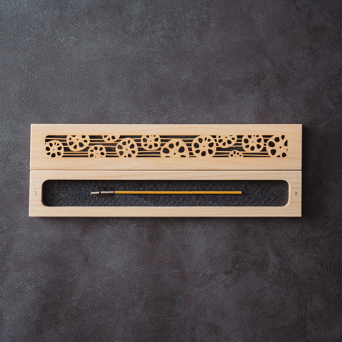 Hinoki Wood Incense Burner – Lotus Stripe Pattern