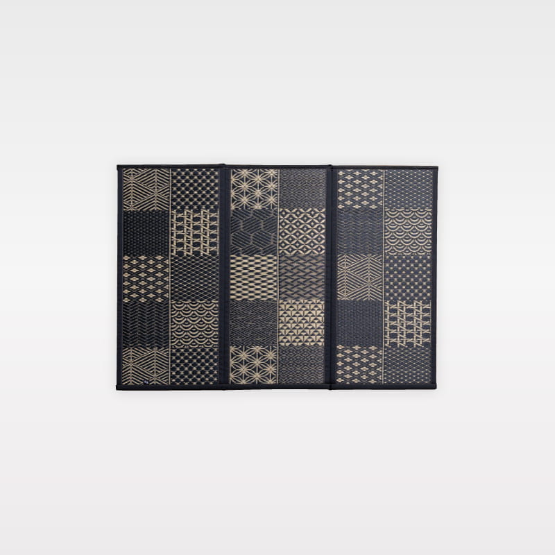Foldable Tatami Floor Mat - Edokomon, Three-Panel, Black
