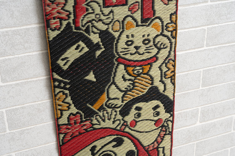 Japanese Igusa Tatami Wall Hanging "Fukumaneki" auspicious Tapestry
