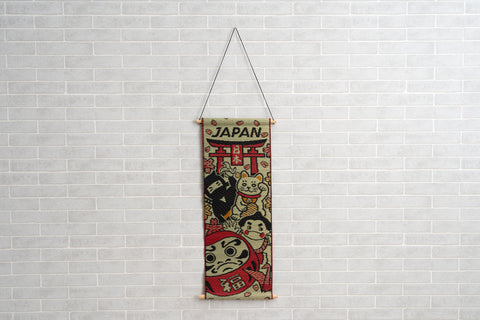 Japanese Igusa Tatami Wall Hanging "Fukumaneki" auspicious Tapestry
