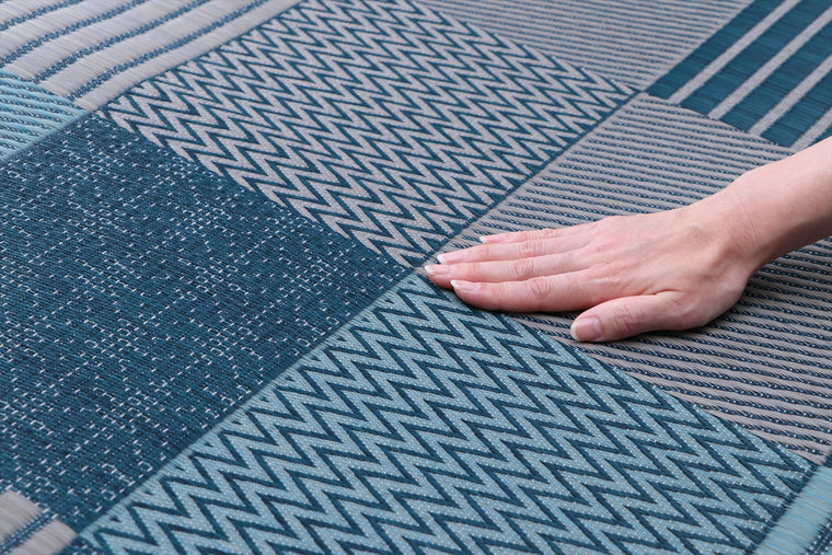 Japanese Igusa Carpet "Kyosashiko" multiple textures patchwork-style Ichimatsu