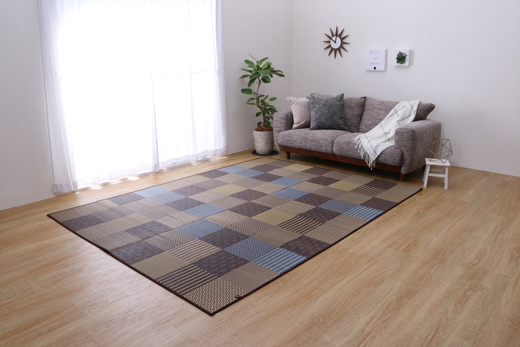 Japanese Igusa Carpet "Kyosashiko" multiple textures patchwork-style Ichimatsu