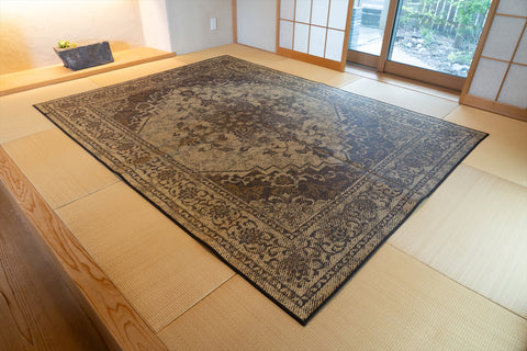 Japanese Igusa Tatami style rug "DX Histoire" vintage-inspired design Non-Slip Backing