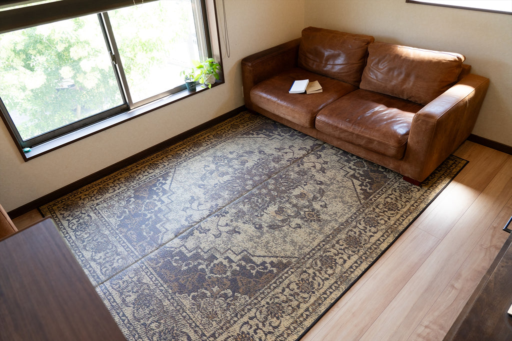 Japanese Igusa Tatami style rug "DX Histoire" vintage-inspired design Non-Slip Backing - IKEHIKO Japan
