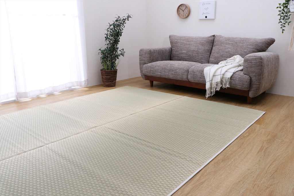 Japanese Igusa Tatami rug "DX Plain" Natural Simple Ichimatsu Design, Non-Slip Backing