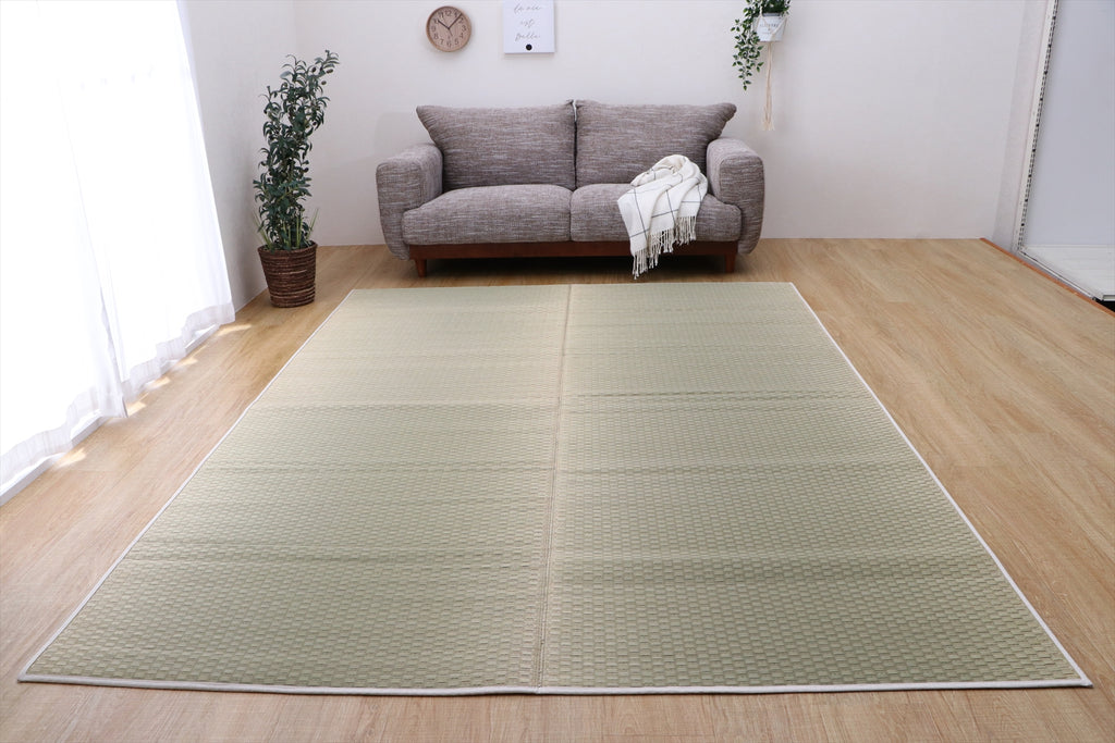 Japanese Igusa Tatami rug "DX Plain" Natural Simple Ichimatsu Design, Non-Slip Backing