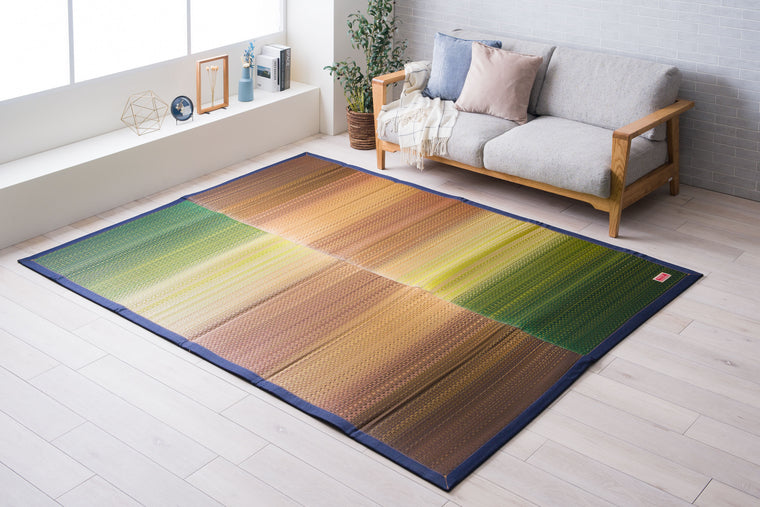 Japanese Igusa Tatami Rug "F-Joy" Ikehiko × Kaihara Denim Non-Slip PU backing