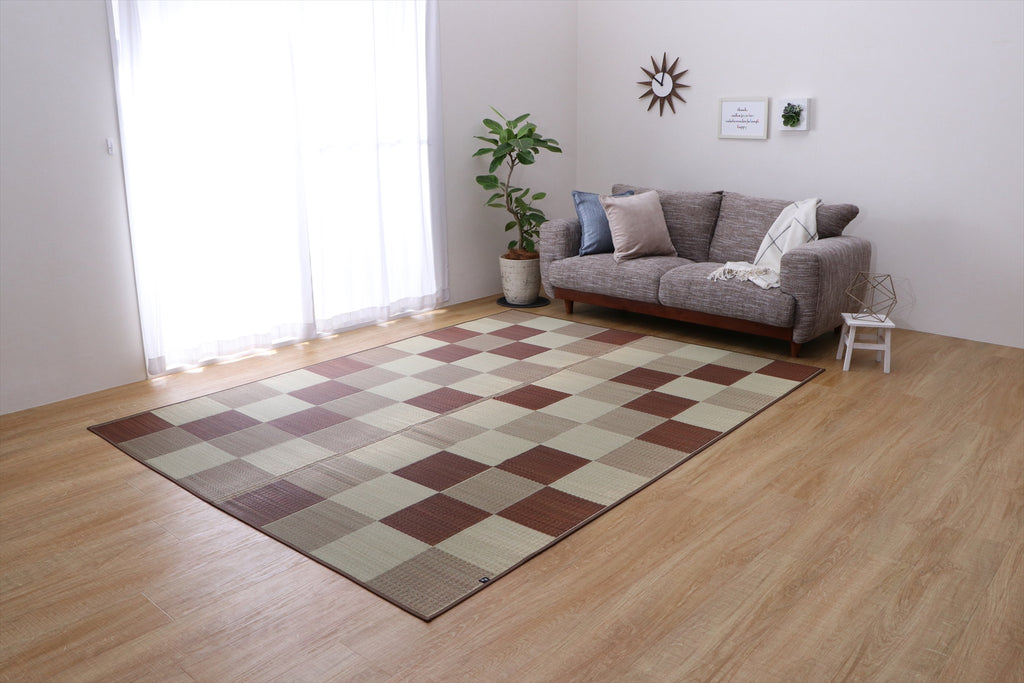 Japanese Igusa Tatami modern style rug “F Block” Non-Slip PU Backing