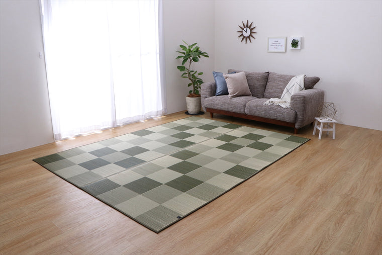 Japanese Igusa Tatami modern style rug “F Block” Non-Slip PU Backing