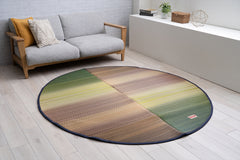 Japanese Igusa Tatami Rug Oval "F-Joy” IKEHIKO × Kaihara Denim, Non-Slip Backing