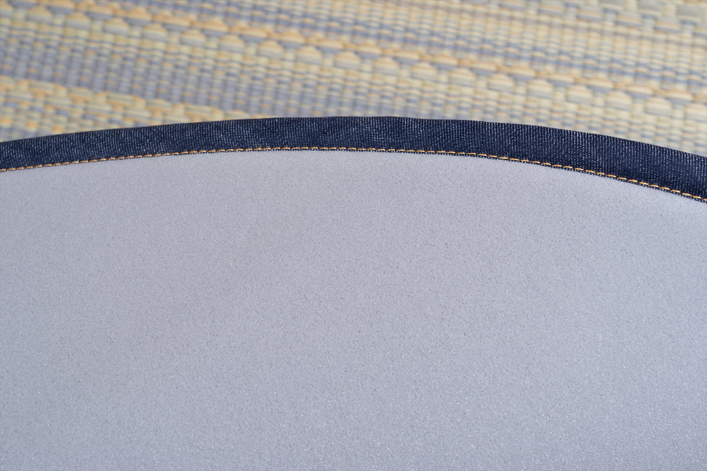 Japanese Igusa Tatami Rug Oval "F-Joy” IKEHIKO × Kaihara Denim, Non-Slip Backing