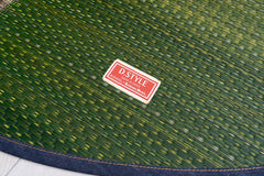 Japanese Igusa Tatami Rug Oval "F-Joy” IKEHIKO × Kaihara Denim, Non-Slip Backing