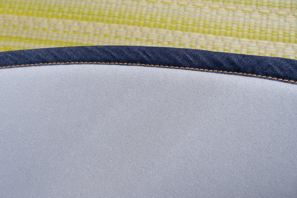 Japanese Igusa Tatami Rug Oval "F-Joy” IKEHIKO × Kaihara Denim, Non-Slip Backing