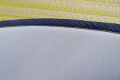 Japanese Igusa Tatami Rug Oval "F-Joy” IKEHIKO × Kaihara Denim, Non-Slip Backing