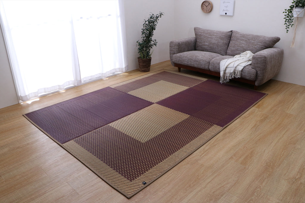 Japanese Igusa Tatami Rug “DX Morning” Ichimatsu pattern non-slip support