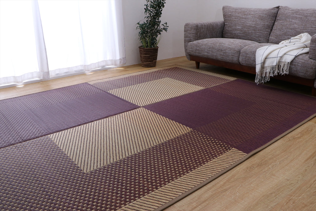 Japanese Igusa Tatami Rug “DX Morning” Ichimatsu pattern non-slip support