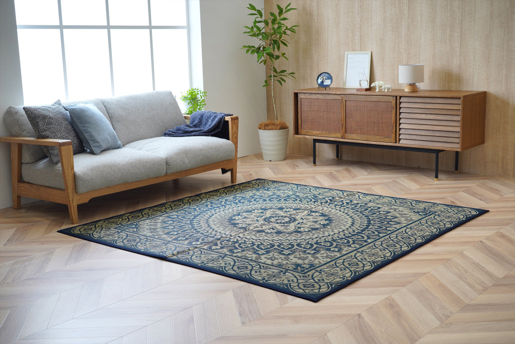 Japanese Igusa Tatami style rug "F-Circle" Medallion Classic Non-Slip PU Backing