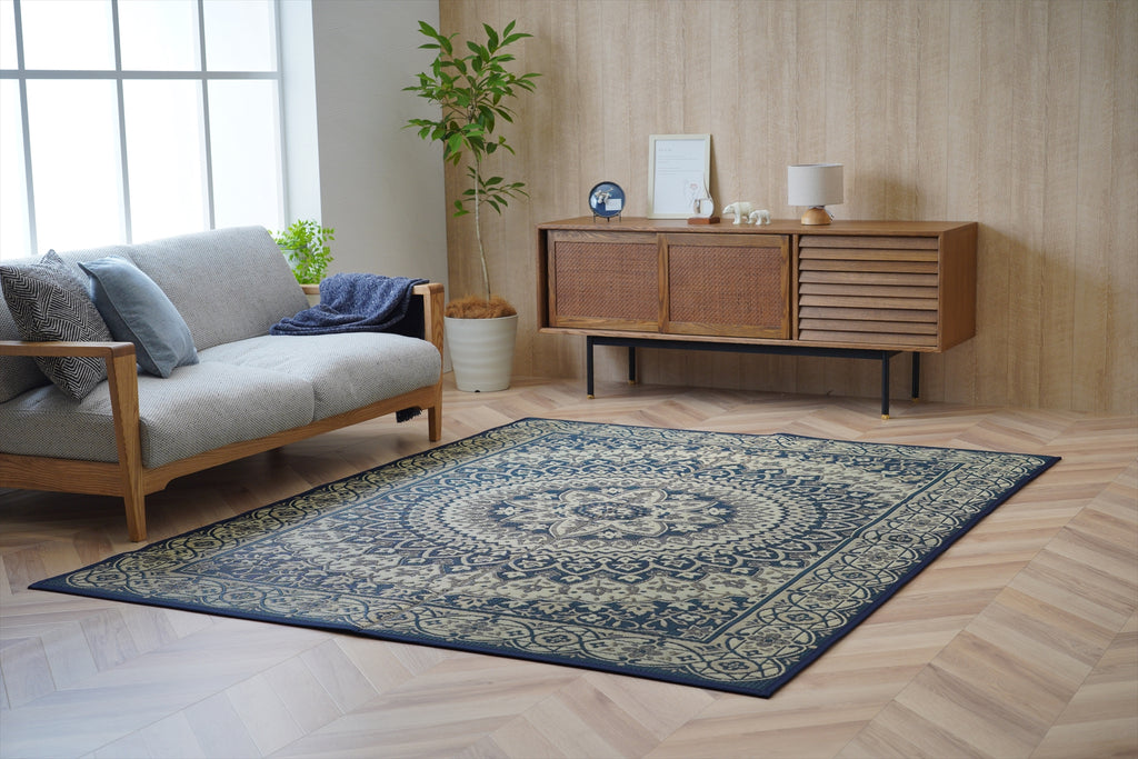 Japanese Igusa Tatami style rug "F-Circle" Medallion Classic Non-Slip PU Backing