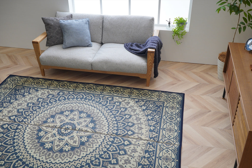 Japanese Igusa Tatami style rug "F-Circle" Medallion Classic Non-Slip PU Backing