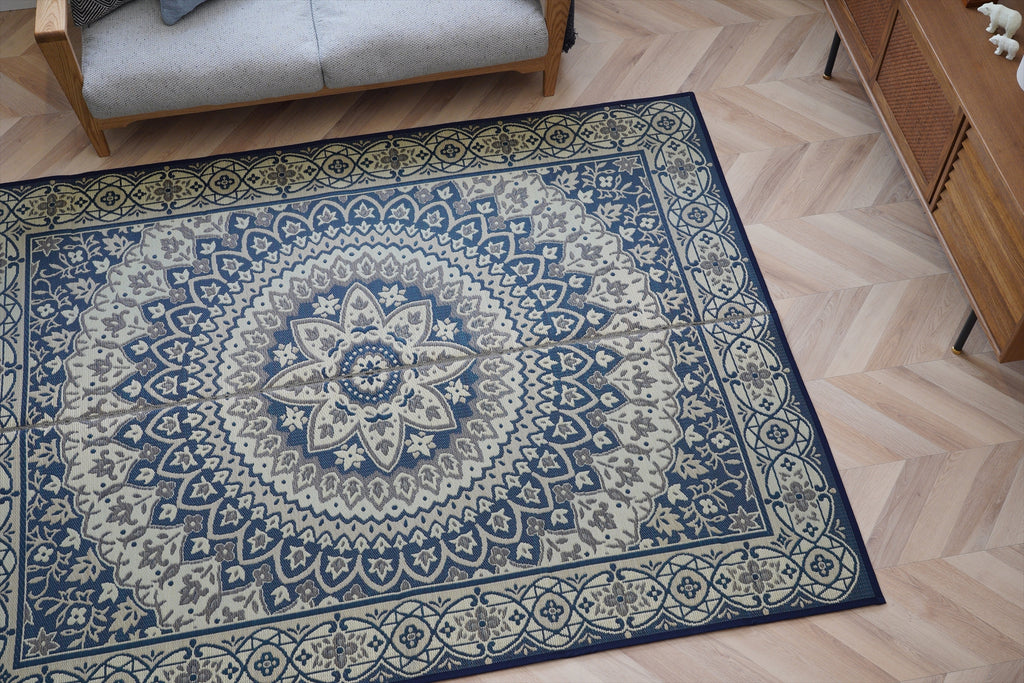 Japanese Igusa Tatami style rug "F-Circle" Medallion Classic Non-Slip PU Backing