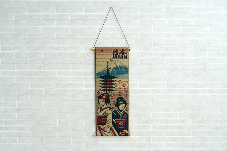 Japanese Igusa Tatami Wall Hanging "Maiko" Japanese culture Geisha Tapestry