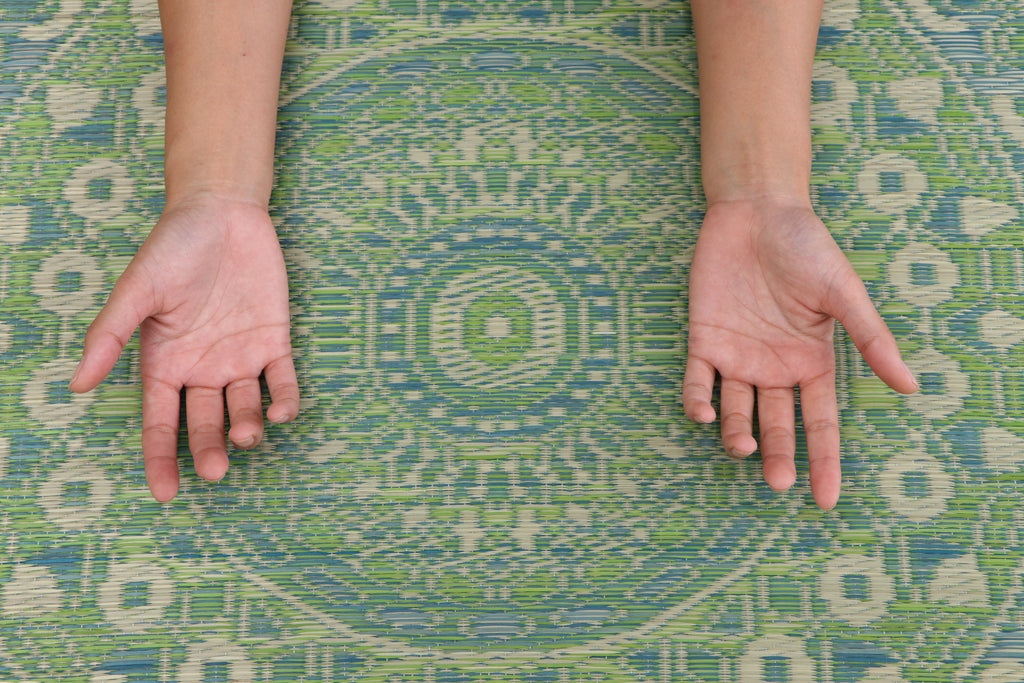 Japanese Natural Igusa Tatami Yoga Mat “Mandala” Nonslip TPE Backing 66 × 185 cm