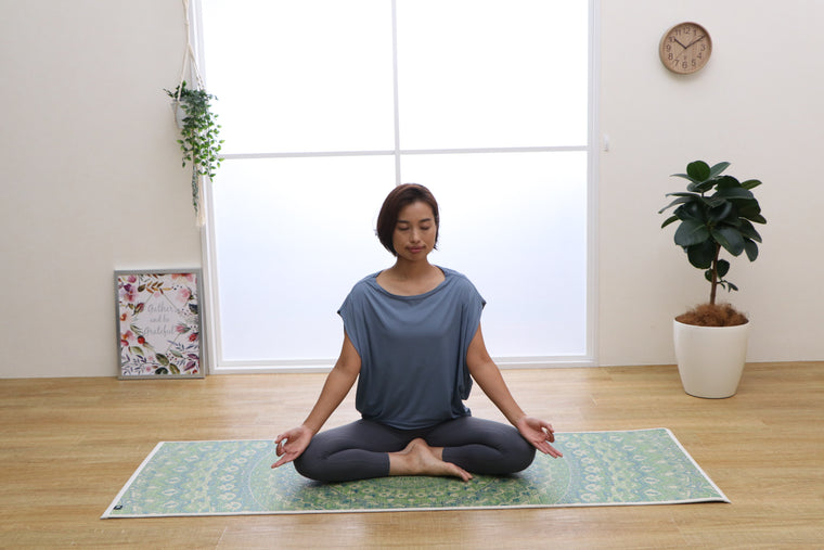 Japanese Natural Igusa Tatami Yoga Mat “Mandala” Nonslip TPE Backing 66 × 185 cm