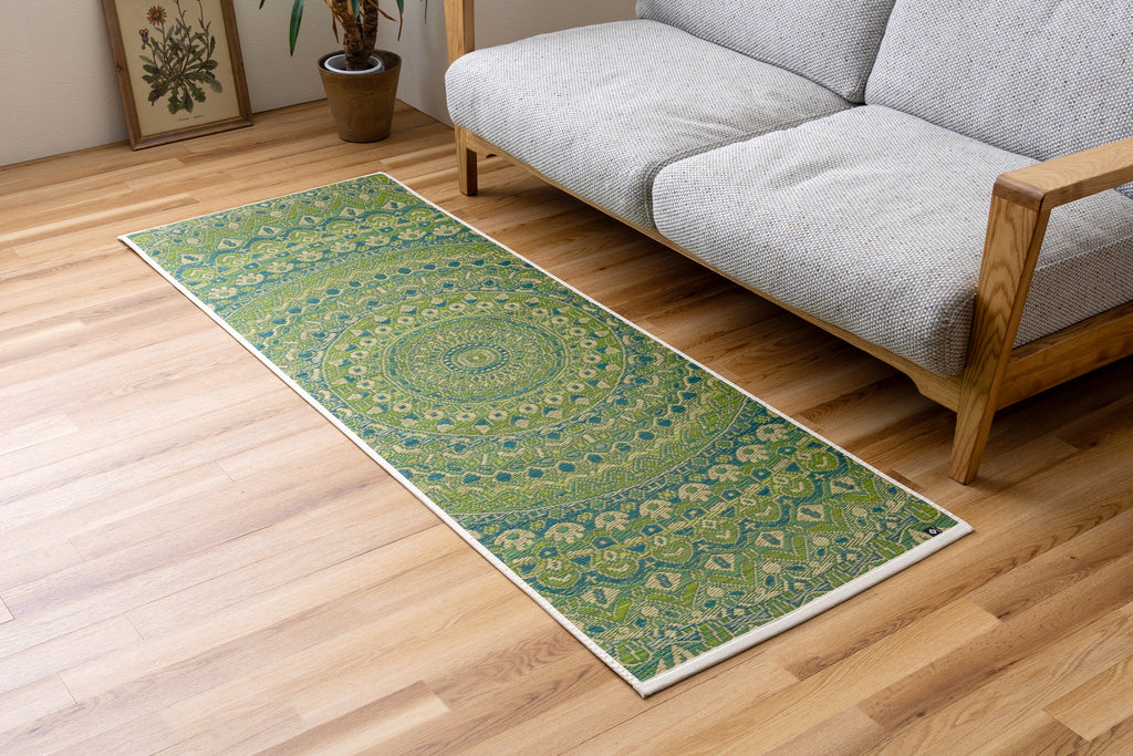 Japanese Natural Igusa Tatami Yoga Mat “Mandala” Nonslip TPE Backing 66 × 185 cm